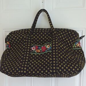Vera Bradley Quilted Cotton Duffel Bag. Black Sunflower Floral.